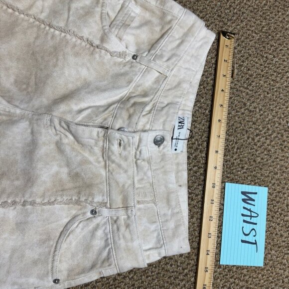 Zara Double Waistband Boho Freyed Tan and Cream wide leg Jeans NWOT Sz 6 - Picture 10 of 15